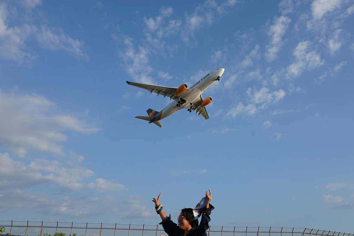 Airplane watching at Phuket International Airport, Mai Khao beach